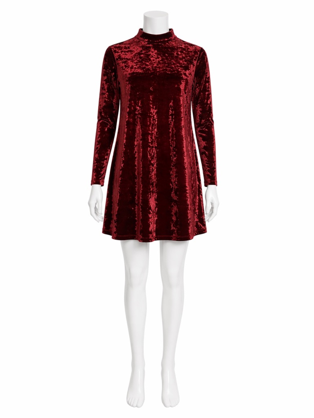 Forever 21 Womens Burgundy Crushed Velvet Mock Neck Mini‎ Dress Small